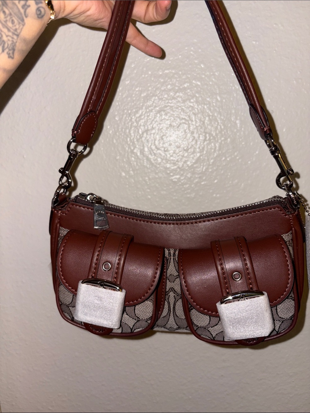 Coach Ashton Brown Canvas & Leather Double-Pocket Shoulder Bag